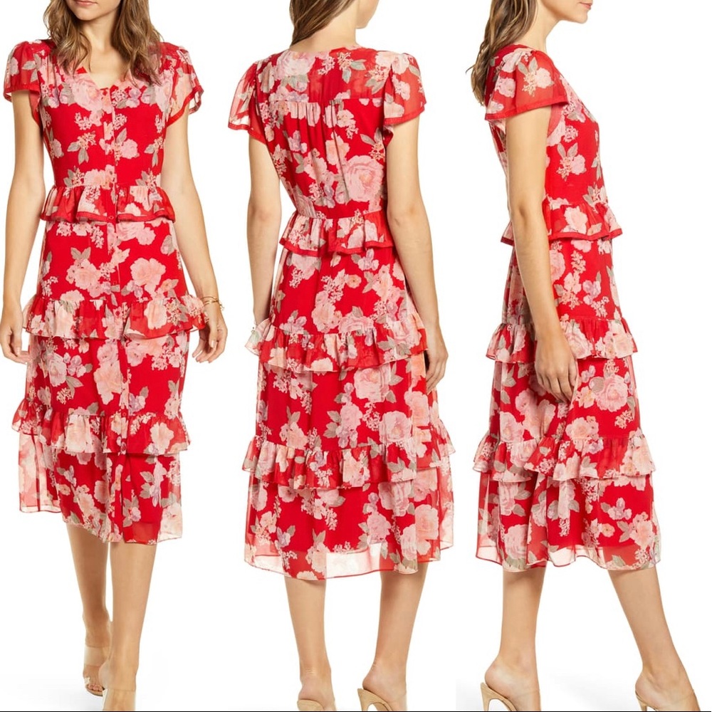 Rachel Parcell floral ruffle shirt dress
